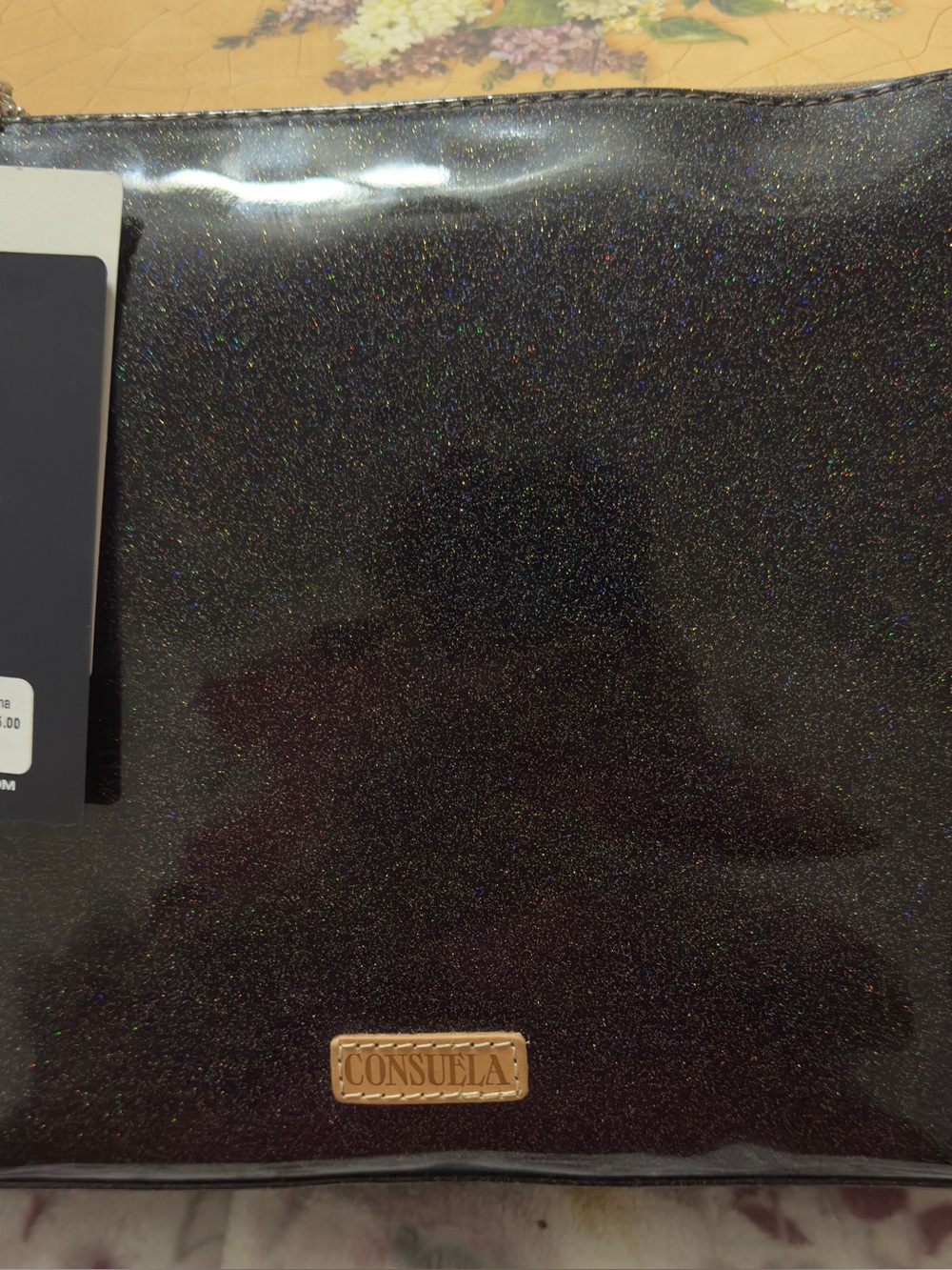 Consuela Black Glitter Downtown Mariana Crossbody with Blue Striped Strap - nwt